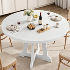 GarveeHome Round Dining Table for 4, 47 Inches Dining Room Table with Wooden Base, Kitchen Table with Circle Tabletop, Dinner Table for Dining Room, Kitchen, Living Room, White