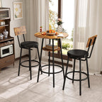 Zevemomo 3 Pieces Round Bar Table Set, Small Dining Table for 2, Modern Kitchen Bar Table, Breakfast Table with Storage, 2 Thickened Cushion Stools with Backrest for Dining Room, Bistro-Brown