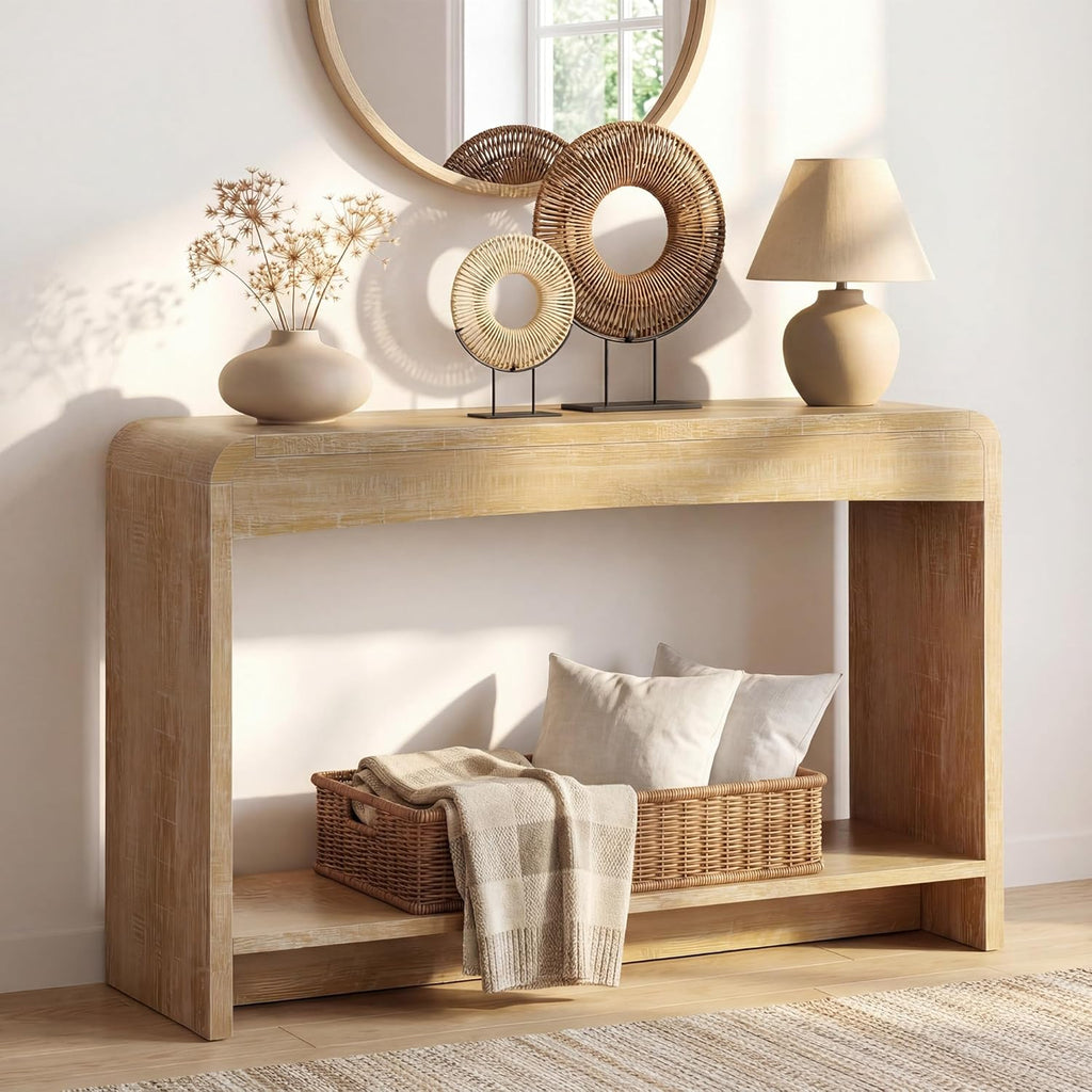 Farmhouse Entryway Table, 43.7" Console Table with Open Shelf | Sofa Table Behind Couch, Wooden Entry Table with Storage for Entrance, Entryway, Living Room, Hallway, Natural
