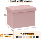 Folding Storage Ottoman, 16.5" Rectangular Footstool with Padded Tufted Lid, Collapsible Storage Footrest for Small Space, Living Room, Bedroom, Dorm, Pink