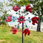 Cardinal Red Bird Wind Spinner Garden Decor, 48 Inch Metal Yard Spinner Sculpture for Patio Lawn & Outdoor Decorations