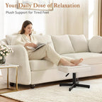 LUE BONA Adjustable Vanity Stool, 15''-19.5'' Foot Rest Under Desk, 360° Swivel Vanity Chair for Makeup Room, Cream Upholstered Faux Leather Ottoman for Bathroom & Living Room, 300lbs