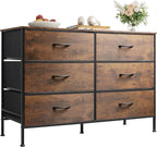 WLIVE Dresser for Bedroom with 6 Drawers, Wide Fabric Dresser TV Stand for 50 Inches TV, with Metal Frame, Wooden Top, Fabric Storage Dresser for Bedroom, Hallway, Entryway, Rustic Brown