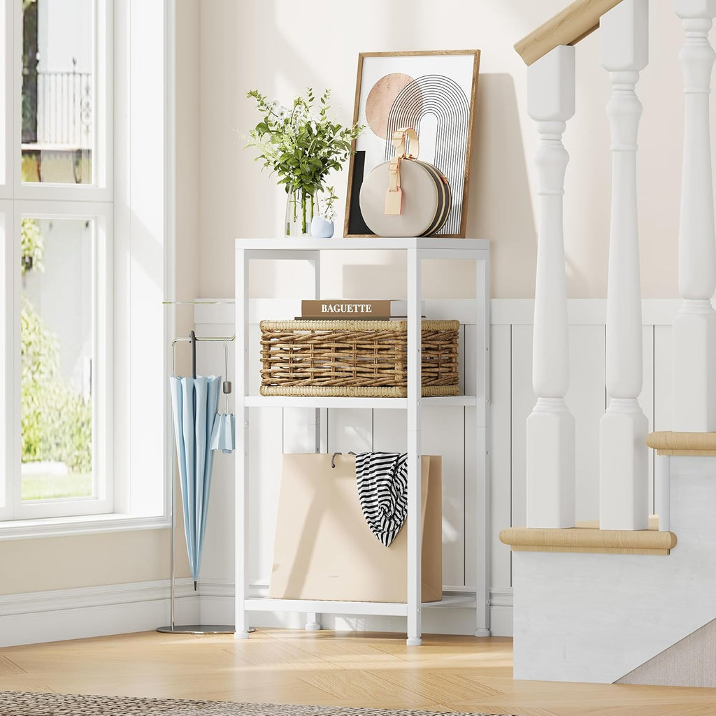 Heybly Small Side Table Set of 2, Tall End Table with Adjustable Shelf, Telephone Table, Nightstand, Accent Table Stand, Small Entryway Table, Bedroom,Living Room, Office,Bathroom, White, HET003WT2