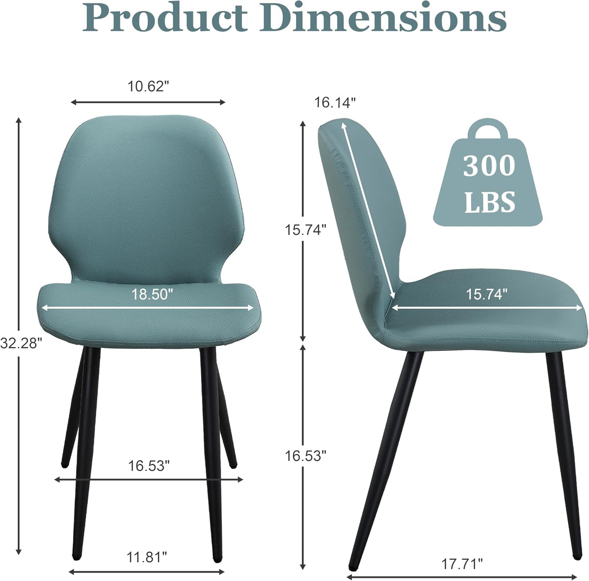 Leather Dining Chairs Set of 6, Mid Century Modern Dining Chairs Upholstered Kitchen Dining Room Chairs with Metal Legs Adjustable Feet for Living Room Lounge Restaurant, Comfortable Seat, Green
