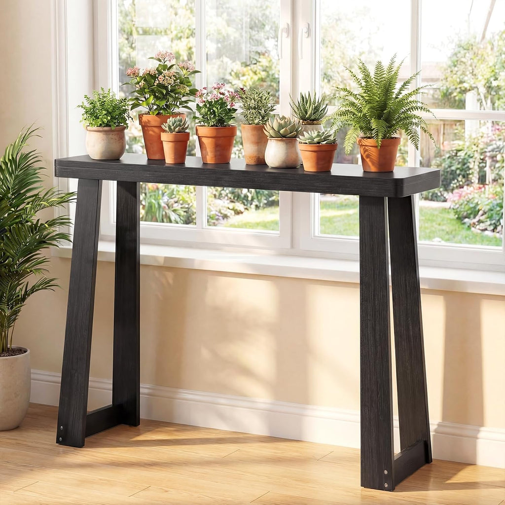 GOFLAME Solid Wood Console Table, 43” Narrow Long Sofa Tables Behind Couch, Rubber Wood, Home Display Accent Table, Farmhouse Entryway Tables for Hallway, Living Room, Foyer, Entry (Black)