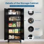 PEUKC 75" Farmhouse Metal Storage Cabinet with Doors and 4 Adjustable Shelves, Large Pantry Organizer for Kitchen, Dining Room, and Living Room,Assemble Require(Black)