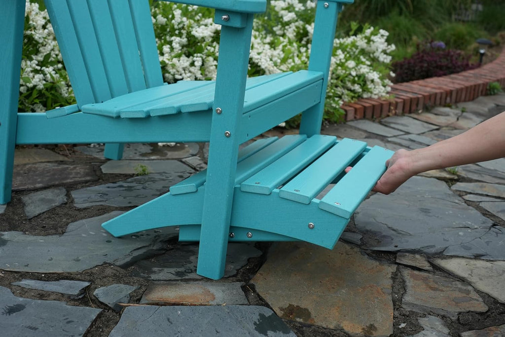 nevilywood HDPE Folding Ottoman - Adirondack Chair Footrest – Weather Resistant, Wood-Grain, Low-Maintenance-, Garden Patio Porch – Black