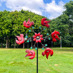 Cardinal Red Bird Wind Spinner Garden Decor, 48 Inch Metal Yard Spinner Sculpture for Patio Lawn & Outdoor Decorations