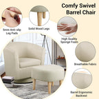 DAZONE Beige Swivel Accent Chair with Ottoman, Comfy Barrel Armchair for Small Spaces, 360° Modern Fabric Lounge Chair for Living Room, Bedroom, Reading Nook, Home Office