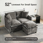 52'' Loveseat Sofa with Ottoman,Cloud Sofa Couch for Living Room | 27" Deep Seat & 2 Pillows, Modern Comfy Chenille Small Couch for Small Spaces, Apartment, Studio, Bedroom, Living Room
