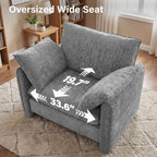 Elegant Oversized Accent Chair for Living Room, 42.1", Chenille, Gray | Modern Upholstered Piping Single Reading Armchair with Cushion Backrest and 2 Pillows for Bedroom, Office, Reception Area