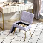Vanity Chair with Storage | Comfy Ottoman with Folding Back