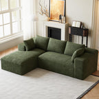 ONEMMLION 96" L-Shaped Cloud Couch Sofa with Chaise, Green | Corduroy Comfy Fluffy Modular Deep Seat Memory Foam Compressed Sectional Sofa for Living Room Oversized Left Facing Chaise