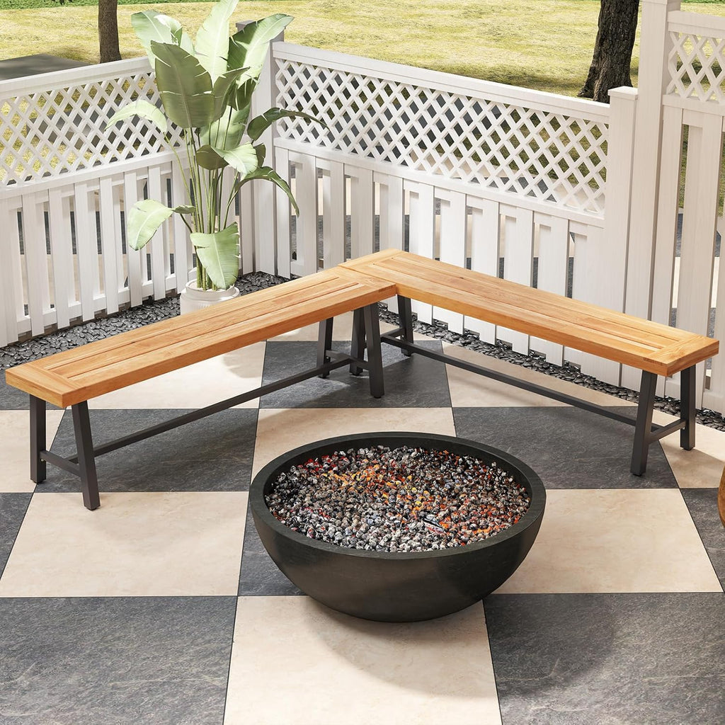 Byroce 63” Acacia Wood Entryway Bench, Rustic Dining Bench with 3-Person Thickened Seat & 800 LBS Heavy-Duty Metal Frame, Farmhouse Indoor Shoe Bench Seat for Hallway, Bedroom & Living Room (1)