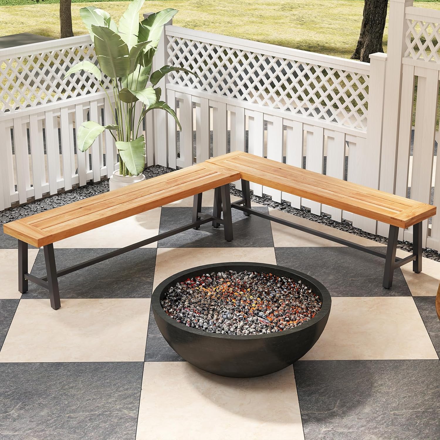 Byroce 63” Acacia Wood Entryway Bench, Rustic Dining Bench with 3-Person Thickened Seat & 800 LBS Heavy-Duty Metal Frame, Farmhouse Indoor Shoe Bench Seat for Hallway, Bedroom & Living Room (1)