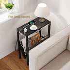 Vagusicc Narrow End Table with Charging Station, Narrow Nightstand with USB Ports & Outlet, Slim Sofa Side Table, Black End Table, Small Side Table for Small Spaces, Living Room, Bedroom, Black