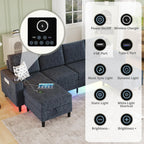 Sectional Couches for Living Room, 6-Seats Soft Linen Fabric Sectional Sofa with Storage Ottoman, Modern Convertible U/L Shaped Couch with Smart Charging Module/LED Light/Music Sync (Blue)