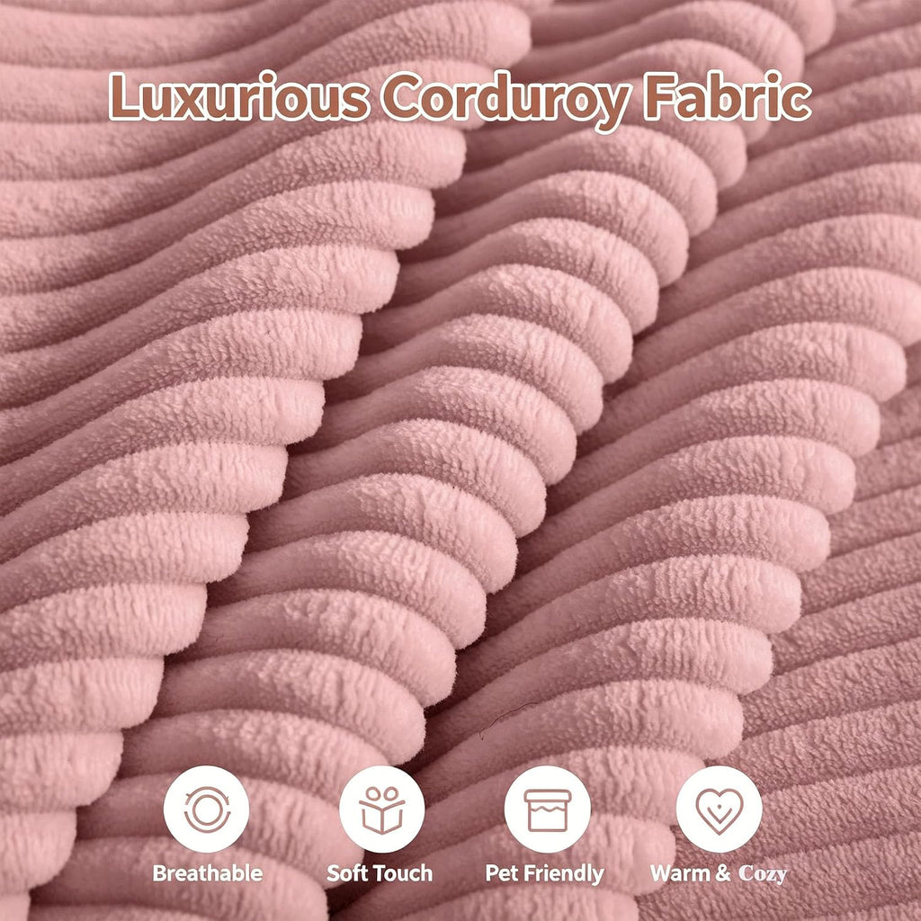 Corduroy Ottoman 30.3 Inch - No Assembly Needed Foot Rest Stool, Plush Sag-Free Cloud Ottoman for Living/Bedroom (Pink)