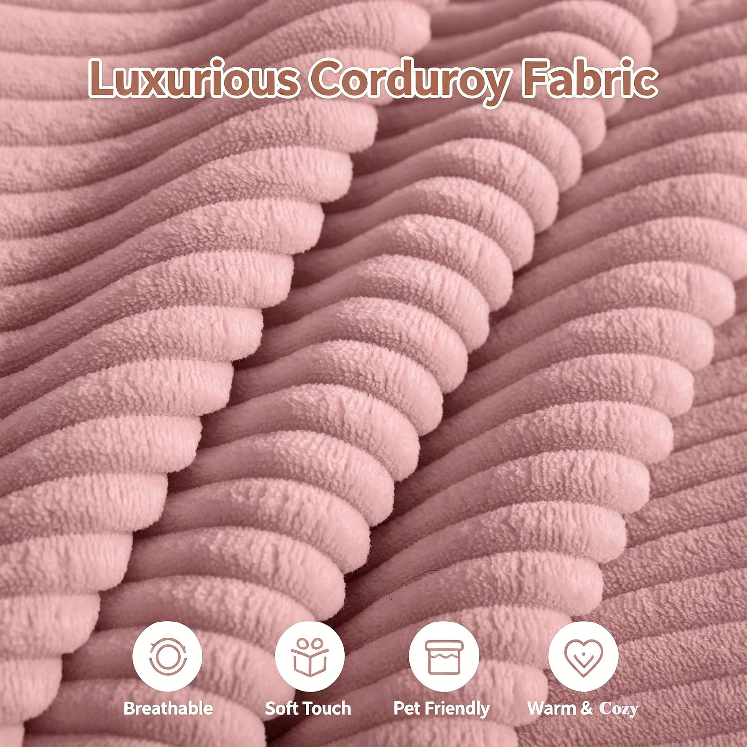 Corduroy Ottoman 30.3 Inch - No Assembly Needed Foot Rest Stool, Plush Sag-Free Cloud Ottoman for Living/Bedroom (Pink)