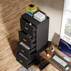 Tribesigns 4 Drawer File Cabinet with Lock, Filing Cabinets for Home Office | Vertical Wooden File Cabinet with Key, Modern Style, Tall Office Storage Cabinet for Legal Size/Letter/A4/Files, Black