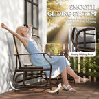 Outsunny Outdoor Glider Bench with Center Table Metal Frame Armrests Brown | Patio Loveseat, Breathable Mesh Fabric, for Backyard Garden Porch