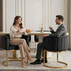 Hyfirm Black and Gold Barrel Dining Chairs Set of 2, Modern Velvet Upholstered Accent Chairs with Curved Back for Kitchen Island, Luxury Comfort Seating Cantilever Metal Frame