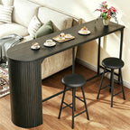 Fluted Bar Table and Chairs Set, 55'' Long Bar Tables with 2 Stools, 3 Piece Counter Height Dining Table for 2, Space Saving Kitchen Table for Bar, Dining Room, Kitchen, Breakfast Nook Corner, Black