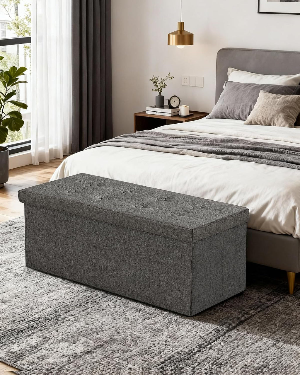 GLAXYFUR 43 Inches Folding Storage Ottoman Bench, Storage Chest, Grey