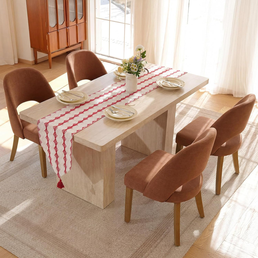 Wooden Dining Chairs Set of 2, Upholstered Modern Chenille Dining Room Chair Kitchen Chairs, Comfy Farmhouse Dinner Chair for Kitchen Dining Room, Orange