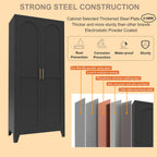 RYH Metal Pantry Cabinet with Doors & 3/4 Shelves, Kitchen Storage Cabinet, Large White Utility Cupboard for Kitchen, Dining Room, Office, Living Room (Black, 70.87" H×31.5" W×15.7" D)