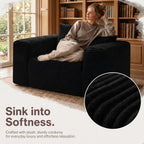 Mini Single Sofa Chair, Corduroy Cloud Couch with Pillow & Wide Armrests, High-Density Foam Reading Lounge for Living Room & Bedroom – No Assembly Required, Black