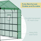 Outsunny 8' x 6' x 7' Walk-in Greenhouse with Mesh Door and Windows, 18 Shelf Green House with Trellis, Plant Labels, UV Protective for Growing Flowers, Herbs, Vegetables, Saplings, Green
