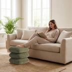 Get Set Style 360° Swivel Linen Ottoman, Modern Upholstered Foot Stool, Multifunctional Vanity Chair Accent Stool for Small Space, Living Room, Bedroom, Entryway, Olive Green