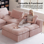 38.7" Plush Corduroy Ottoman, Upholstered Cloud Ottoman for Couch in a Box,Oversize Poufs for Living Room & Bedroom Sofa Ottomans,Comfy Seating with Dense Foam Padding,Pink