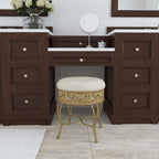 Hillsdale Villa III Backless Metal Vanity Stool with Ornate Lattice Detailing, Antique Beige