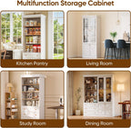 Vyre 71" Tall Farmhouse Kitchen Pantry, Set of 4 Large Storage Cabinets with Glass Doors, Adjustable Shelves, Wood Versatile Hutch Cabinet for Living Room, White