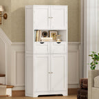 TEENFON 57.8" H Tall Bathroom Storage Cabinet with 4 Doors & 2 Adjustable Shelves, Freestanding Bathroom Cabinet with 2 Drawers, Kitchen Cabinets & Pantry, Cupboard for Kitchen, Dining Room, White