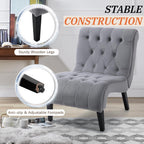 AVAWING Armless Tufted Velvet Accent Chair with Wood Legs, Grey | Soft fade & pill-resistant velvet; ergonomic tufted cushion; non-slip rubber wood legs; for living room bedroom office, grey