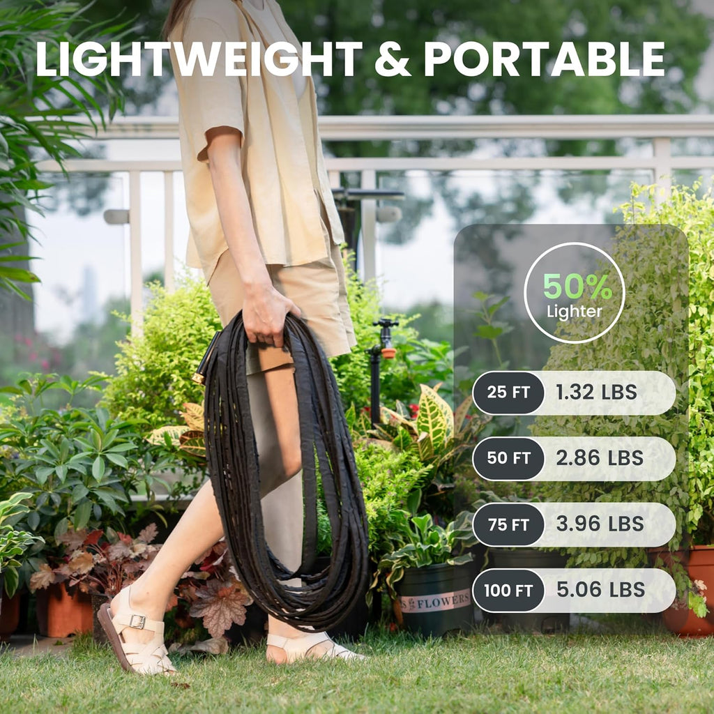 Giraffe Tools Garden Hose 100FT Lightweight Lay Flat Water Hose Kink Free Flexible Hose with 9 Spray Function Nozzle（Black）