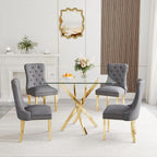 AF ARTISAN FURNITURE 36" Square Glass Dining Table Set for 2, 3-Piece Modern Kitchen Table with 2 Grey Velvet Chairs, Dining Room Table Set for Apartments Small Spaces (Gold Leg)