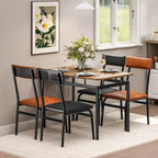 Takywep Dining Table Set for 4 – Wooden Kitchen Table with 4 PU Upholstered Chairs, Industrial Metal Frame Kitchen & Dining Set for Home, Apartment, Studio, Brown & Black