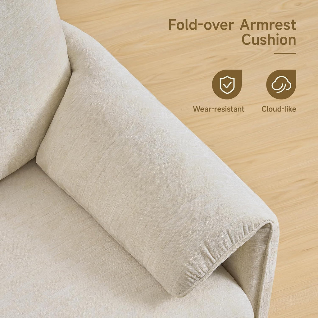 ONBRILL Oversized Accent Chair, 41 Inch Chenille Fabric Armchair, Beige | Comfy Single Sofa Chair with Padded Arms, Pocket Spring Cushion, Modern Reading Chair for Living Room, Bedroom, Apartment