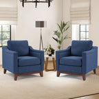 HAOMARKETS Vintage Upholstered Armchair Set of 2 with Nailhead Trim and Solid Wood Legs, Comfortable Accent Chair for Living Room & Bedroom, Blue