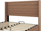 Lift Up Storage Bed Queen Size, Queen Bed Frame with Headboard and Lift Storage System, Wood Headboard with Wing-Back and Convex Groove Board Design