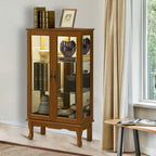 Lighted Curio Cabinet, Modern Floor Standing Glass Curio Cabinet Display Case Cabinet with Adjustable Shelves, Mirrored Back Panel and Tempered Glass Doors for Home/Office (Oak)