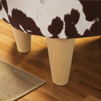 Modern Footstool, Cow-Shaped Ottoman with Birch Legs Cute Velvet Foot Rest for Couch Sofa, Artsy Animal Print Foot Stool for Living Room, Bedroom, Porch, Garden, Balcony Decor (Brown + White）