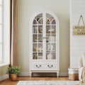 LIVAUVEAD 67" Tall Arched Kitchen Pantry Cabinet with Hidden Drawers & Adjustable Shelves, Bookshelf with Glass Door, Arched Cabinet for Kitchen, Dining Room