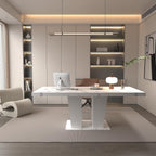 78.74" Extendable Dining Room Table for 6-10 Modern Faux Marble Wooden Expandable Kitchen Table Pedestal Base,Large Rectangle Dining Table,White