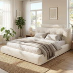 Homkdom Queen Cloud Bed Frame with 360 Cushioned Foam, White